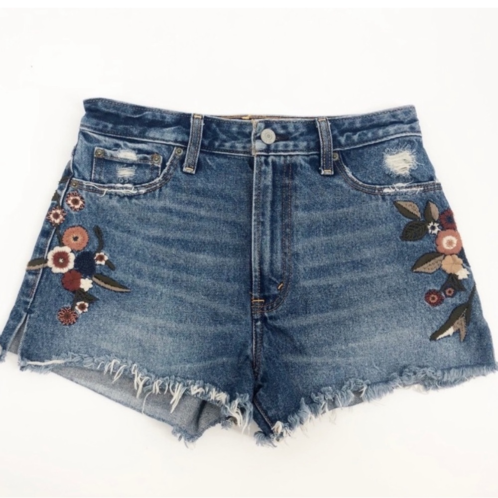 Abercrombie & Fitch ANNIE High Rise Shorts Floral Embroidered Size 24‎